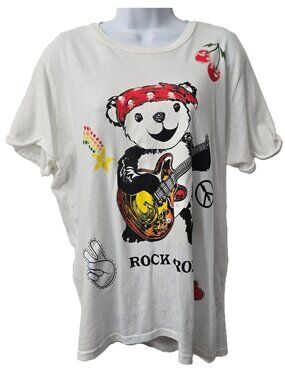 Lauren Moshi Rocker Bear Tee L Shirt Rolled Short Sleeve Relaxed Fit 100% Cotton